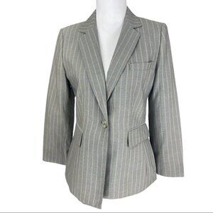 Tahari ASL Women's‎ Gray Green Pinstripe One Button Business Career Blazer 6/C37